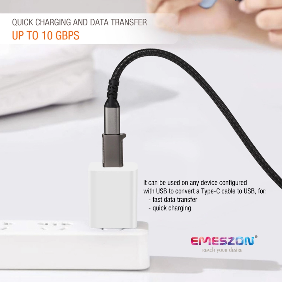 Adaptor cablu Type-C, Emeszon®, Converteste OTG Type-C sau USB-C la USB 3.2, transfer date pana la 10 Gbps, aliaj zinc, gri