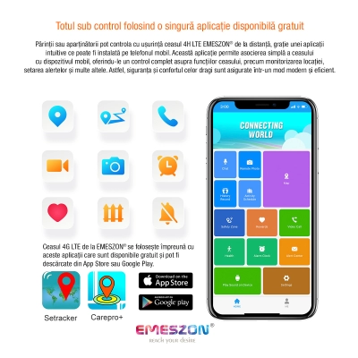 Ceas inteligent SmartWatch SIM 4G LTE Emeszon® A22, localizare Copii si Adulti prin GPS, Apel Video, IP67, SOS, LBS, Wi-Fi, Alb
