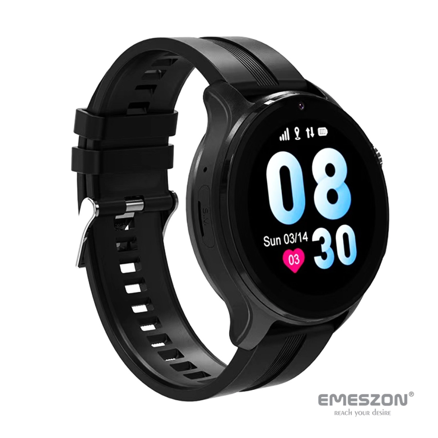 Ceas inteligent SmartWatch SIM 4G LTE Emeszon® A22, localizare Copii si Adulti prin GPS, Apel Video SOS, IP67, LBS, Wi-Fi, Negru