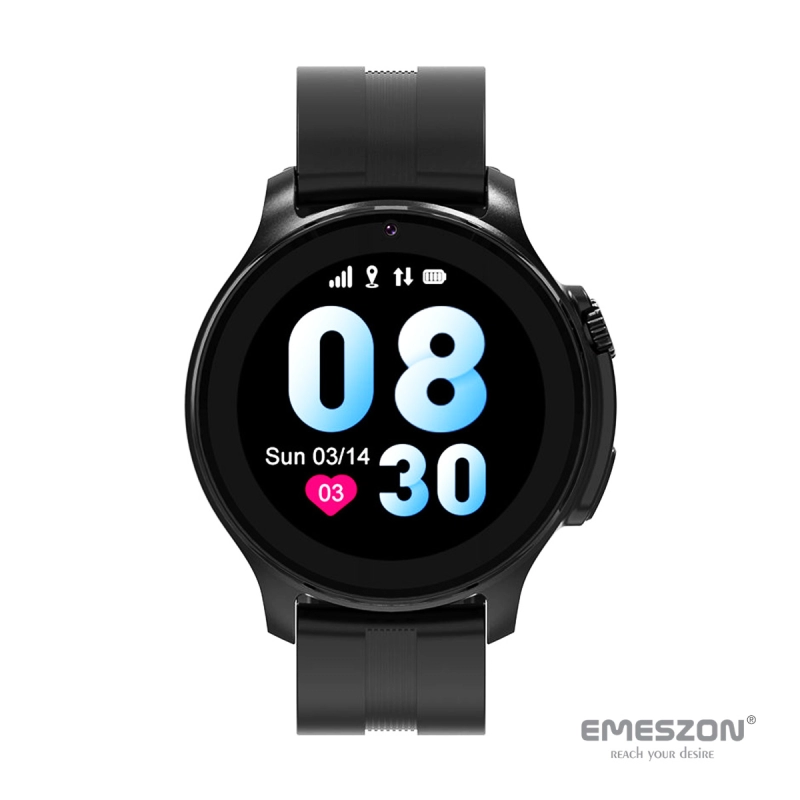 Ceas inteligent SmartWatch SIM 4G LTE Emeszon® A22, localizare Copii si Adulti prin GPS, Apel Video SOS, IP67, LBS, Wi-Fi, Negru