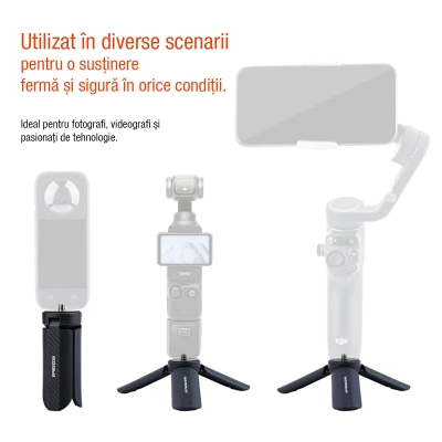 Trepied Mini TM-01 EMESZON®, filet 1/4 inch, model fibra carbon, compatibil cu multiple accesorii pentru Foto si Video, negru