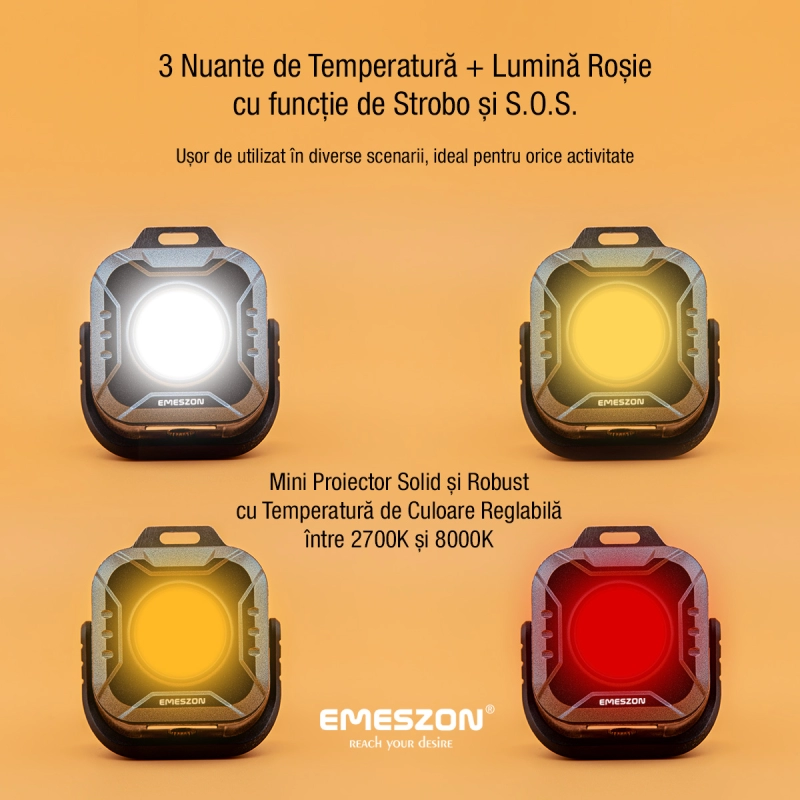Mini Proiector Lanterna LED Tricolor + Rosu 5.7W, EMESZON®, Strobo, SOS, prindere Magnet, Stativ, Filet 1/4 inch, albastru-negru