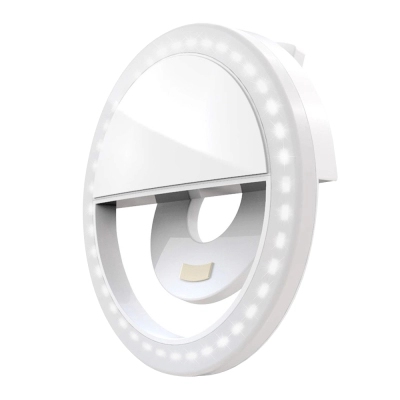 Selfie Ring Light LED, Anpro, telefon mobil smartphone tableta, contine acumulator si cablu USB, incarcare micro USB 5V, alb