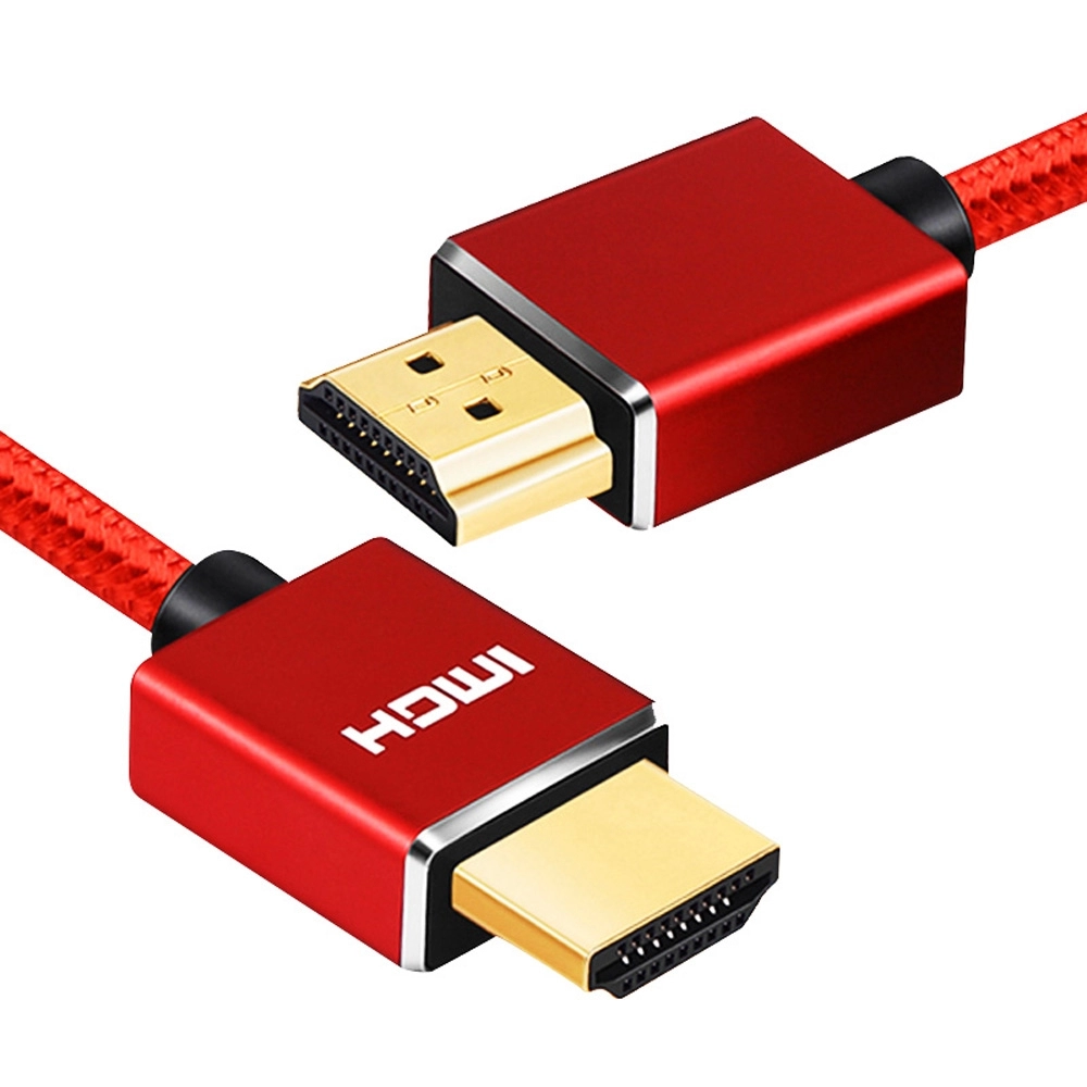 Cablu HDMI tata - tata la 1m, Envisage, contacte AUR 24K, pentru 4K Ultra HD si Full HD 30 / 60 fps, husa Nylon exterior, rosu