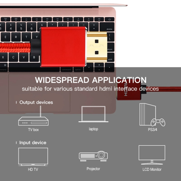 Cablu HDMI tata - tata la 1m, Envisage, contacte AUR 24K, pentru 4K Ultra HD si Full HD 30 / 60 fps, husa Nylon exterior, rosu