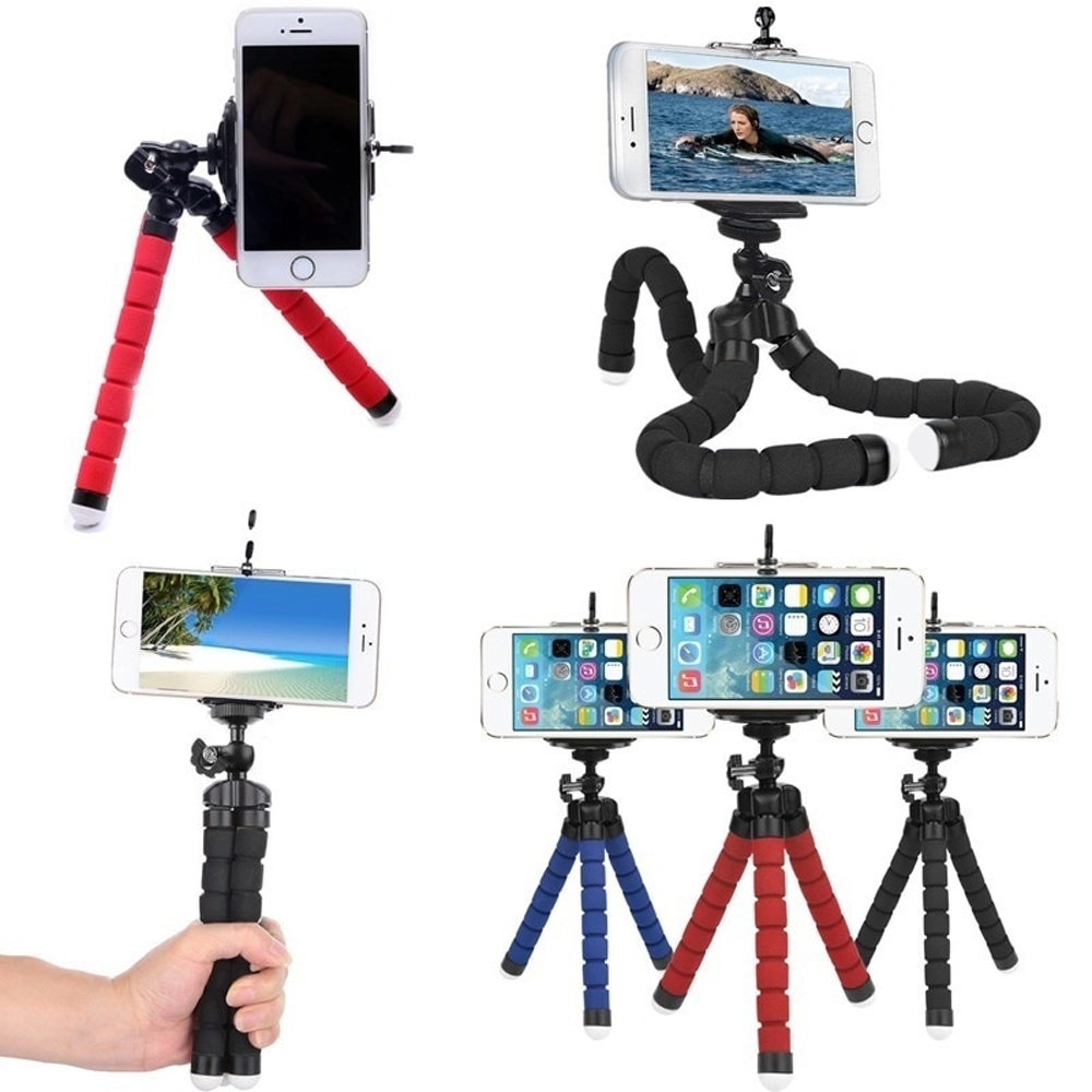 Trepied flexibil ajustabil pentru telefon, GoPro, Smartphone, Tableta, camera foto, camera cu cap rotativ si de actiune, Negru