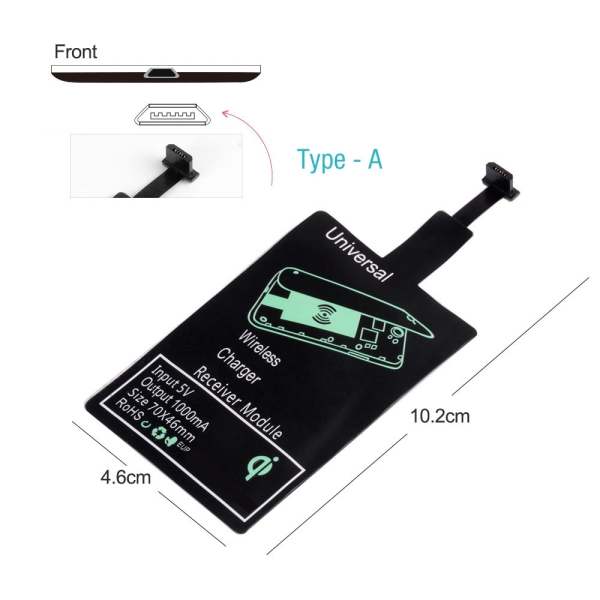 Incarcator Wireless Receiver Type - A Micro USB, Envisage, putere 5V / 1A, incarcare telefon cu inductie electromagnetica, negru