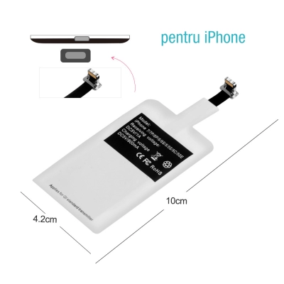 Incarcator Wireless Receiver iPhone, Envisage, Receiver Wireless 5V 1A, compatibil cu iPhone, model SGQ1, incarcare telefon, alb