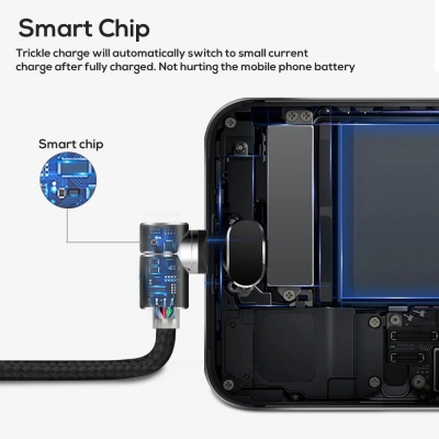 Cablu magnetic incarcare telefone mobile, TOPK, LED, lungime 1m, 2.4A USB la Micro USB, unghi 90 grade, rotatie 360, rosu