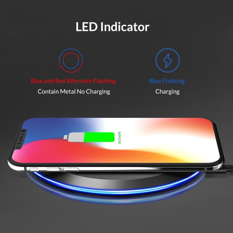 Incarcator Wireless, TOPK, LED Fast Charge 10W, pentru telefoane mobile cu incarcare wireless, negru