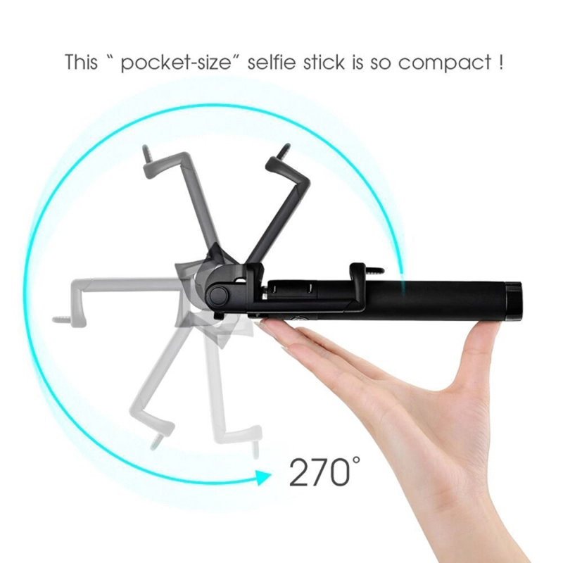 Selfie stick monopod telescopic, Emeszon®, cu fir si mufa jack pentru telefoane mobile Android sau iPhone, 78 cm, negru