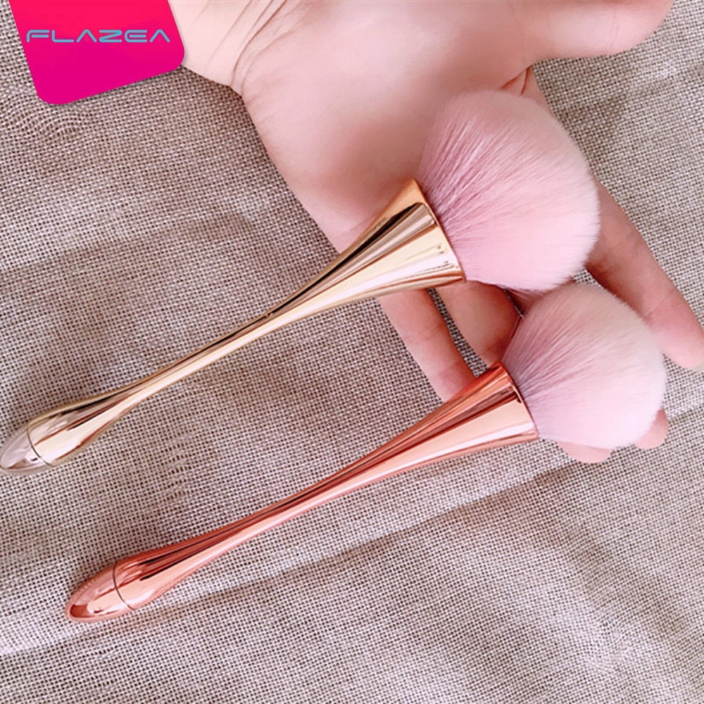 Pensula machiaj profesional, calitate extra, Flazea, Make-up profesional aplicare fond de ten pudra, 17 cm, rose gold